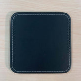 Black Leatherette Square Coaster w/ White Stitching